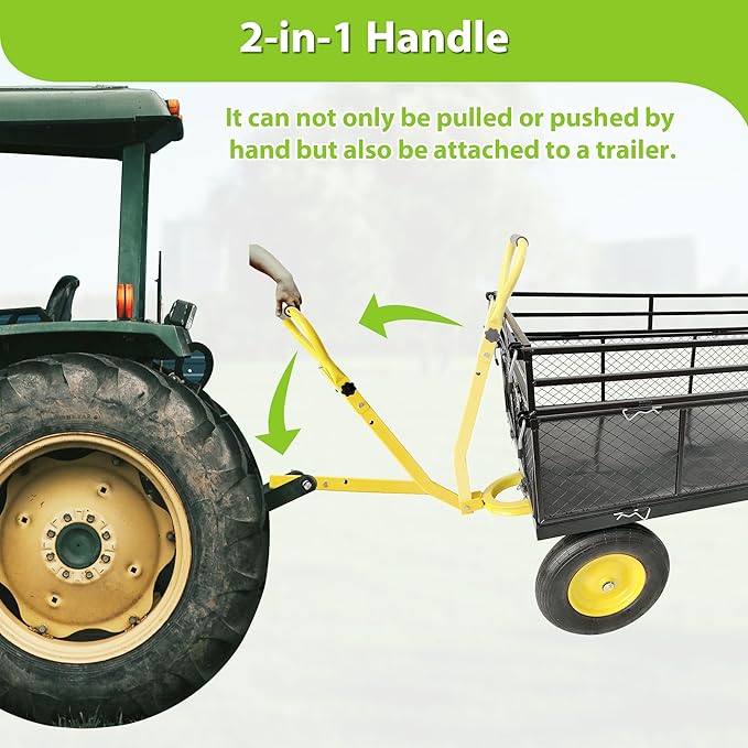 Wheelbarrow Cart, Utility Garden Wagon Dump Cart, 1400 lbs Capacity, 2-in-1 Handle and 16 in Tires Heavy Duty Yard Dump Wagon with Steel Frame for Farm, Garden,Black
