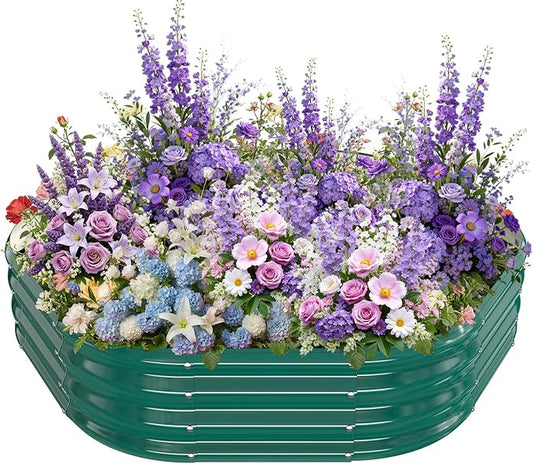 Hexagon Raised Garden Bed, 48 Inch Diagonal & 12 Inch Tall, Galvanized Steel Planter Box with Wave-Shaped Metal Panels for Outdoor Flower,Tree,Herb & Vegetable Garden (Dark Green, 4FT X 1FT)