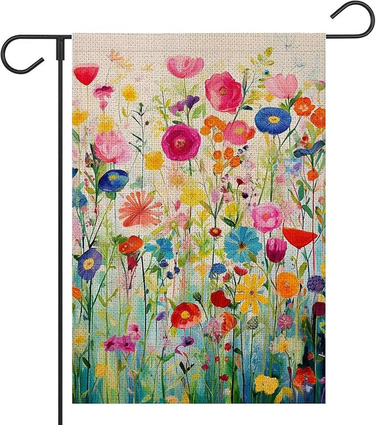 Spring Summer Garden Flag 12x18 Inch Double Sided Outside Colorful Floral Wildflower Small Burlap for Yard Outdoor Seasonal Decoration Flag