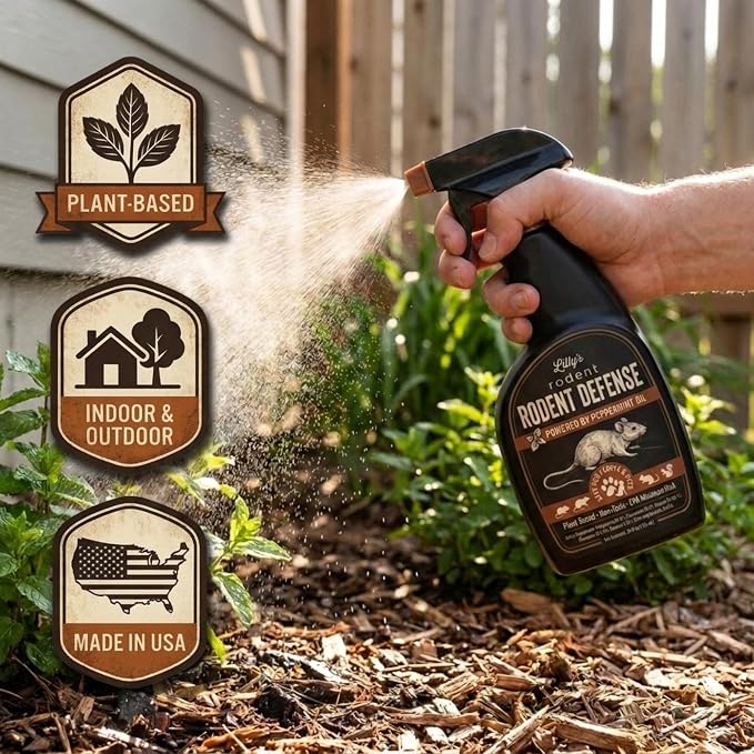 Rodent Repellent Peppermint Oil Spray for Rodents, 24 oz | Repels Mice, Rats, Squirrels & Chipmunks | Plant-Based Mouse Repellent for Indoor, Outdoor, Cars & Garages | Lilly's Rodent Defense