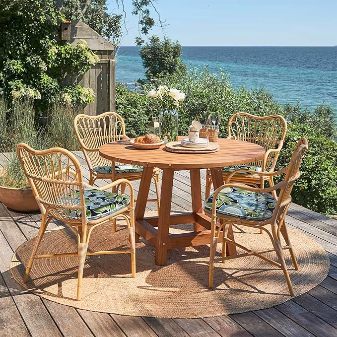Outdoor 16"x17" Chair Pads Set of 4, Water Resistant Patio Chair Cushions with Ties, Seat Cushions for Home Garden Furniture Decoration, Azure Bloom