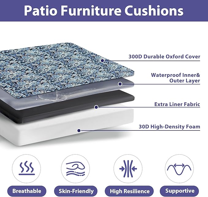 IPYNBAP Outdoor Chair Cushions Set of 4,Waterproof Outdoor Seat Cushions for Patio Furniture,Patio Chair Cushion with Handle and Ties, Out Door Chair Pads,17" x 16" x 2", Green Paisley