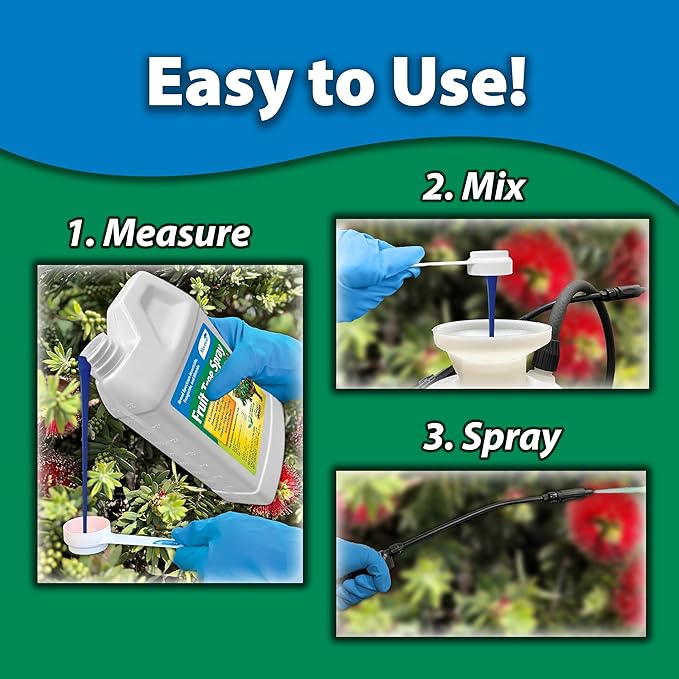 Monterey Fruit Tree Spray Plus for Control of Insects, Diseases, and Mites - Organic Gardening OMRI Listed, Contains Neem Oil and Pyrethrins, Bundled with Garden Measure Spoon - 32 oz