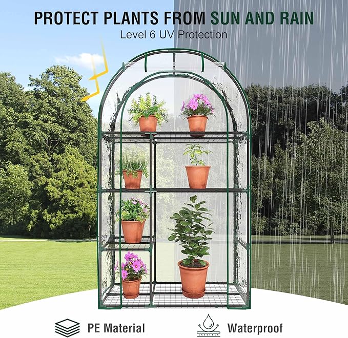 4-Tier Indoor/Outdoor Mini Greenhouse, 40" x 18" x 63" Portable Plant Starter for Herbs & Seedlings with Clear PE Cover, Tool-Free Assembly