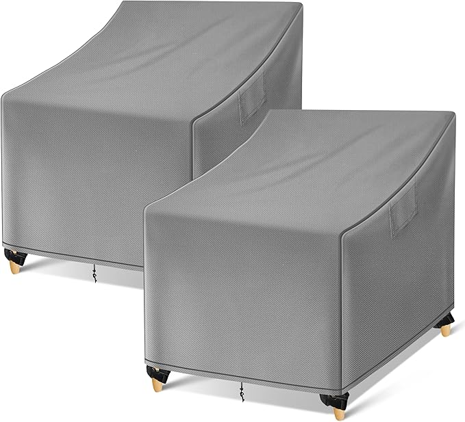 WLEAFJ Outdoor Chair Covers Waterproof, Gray Lawn Patio Furniture Covers, Heavy Duty Wicker Garden Sofa Chair Cover, 2 Pack - 31.5" W x 33.5" D x 36" H
