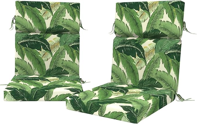 DYTXIII Outdoor High Back Chair Cushions Set of 2, 44"x22" Water Repellent Patio Seat Cushions with Elastic Sponge, All Weather Chair Pads for Rocking, Dining, Patio Furniture - Swaying Palms Green