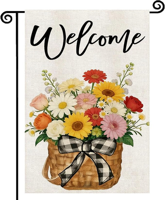 Spring Summer Floral Welcome Garden Flag 12x18 Inch Double Sided Welcome Spring Summer Lawn Farmhouse Holiday Outdoor Decoration