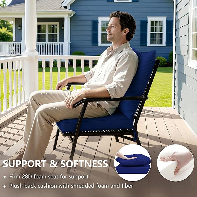 24x24 Inch Outdoor Chair Cushions Set of 2, Patio Furniture Cushions - Removable Cover, Water-Repellent, Fade-Resistant, Non-Slip Bottom & Straps, Replacement for Deep Seat Sofa & Couch - Navy