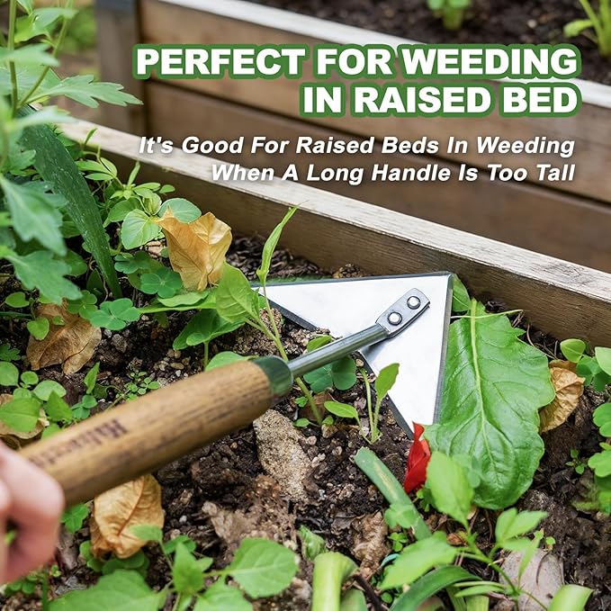 Haliaeetus Triangle Head Hoe, 15'' Scuffle Hoe for Weeding Precisely in Raised Bed, Stainless Steel Rogue Hoe for Weeding in Push-Pull Motion, Push Pull Hoe with Compact Size for Weeding Between Plant