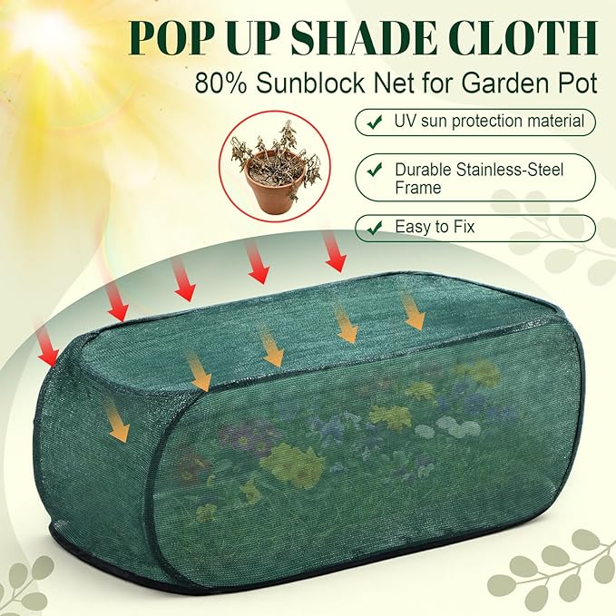 4 Pack 35 x 14 x 16 in Pop up Garden Plant Shade Tent 80% UV Resistant Plant Shade Net Foldable Crop Cage Cloth with Stakes for Outdoor Vegetable Fruit Protector Sun Protection Easy Setup