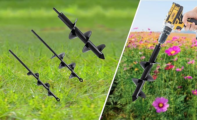 VASGOR Set 3 (1.6x16, 2.6x16, 3.5x16) Solid Shaft Auger Drill Bit for Planting - Easy Planter Garden Auger - Bulb & Bedding Plant Augers - Post Hole Digger for 3/8” Hex Drive Drill