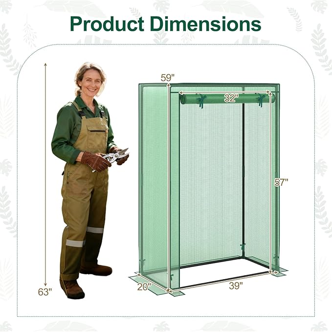 LDAILY Mini Greenhouse, 39" x 20" x 59" Portable Gardening Green House with PE Cover, Heavy Duty Metal Frame & Roll-Up Zipper Door, Small Greenhouses for Outdoors, Indoor, Garden & Backyard