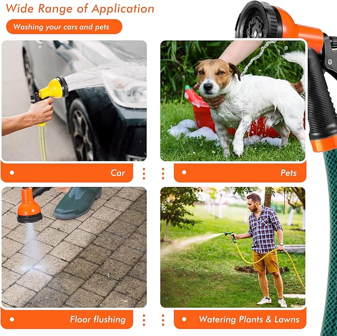 8 Pcs Garden Hose Nozzle Sprayer 10 Adjustable Watering Patterns Heavy Duty High Pressure Water Gun for Watering Plants Washing Cars and Showering Pets