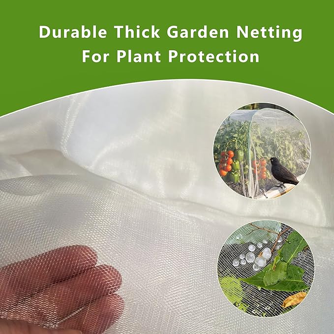 Ultra Fine Mesh Garden Netting, Durable Insect Netting for Plant Protection, 10 x 33ft Raised Bed Cover, Row Cover Pest Barrier for Vegetables, Fruit Trees, Flowers
