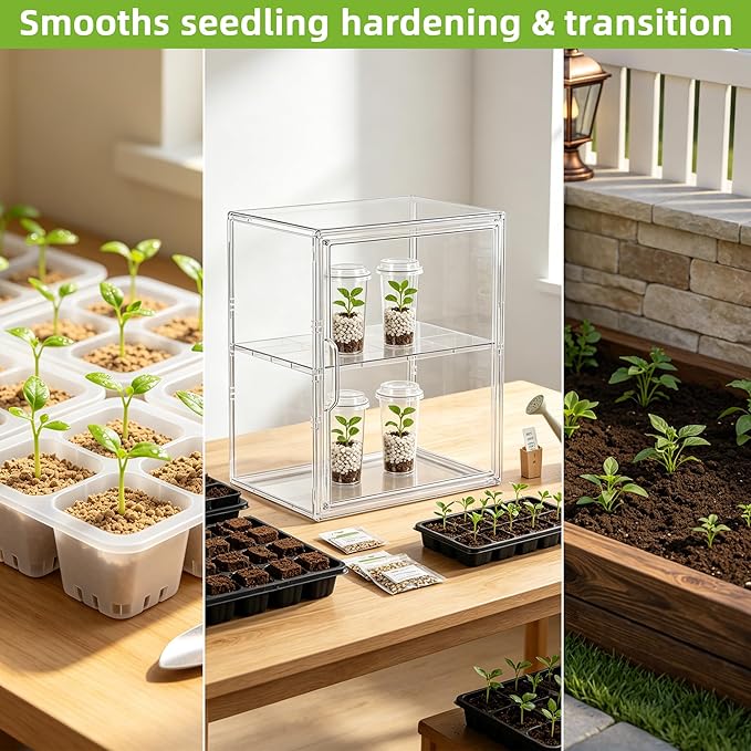 2-Tier Mini Greenhouse Indoor, Clear Stackable Tabletop Greenhouse with Magnetic Door,Small Greenhouse for Garden Plant Seed Starting,Home&Garden,1 Pack