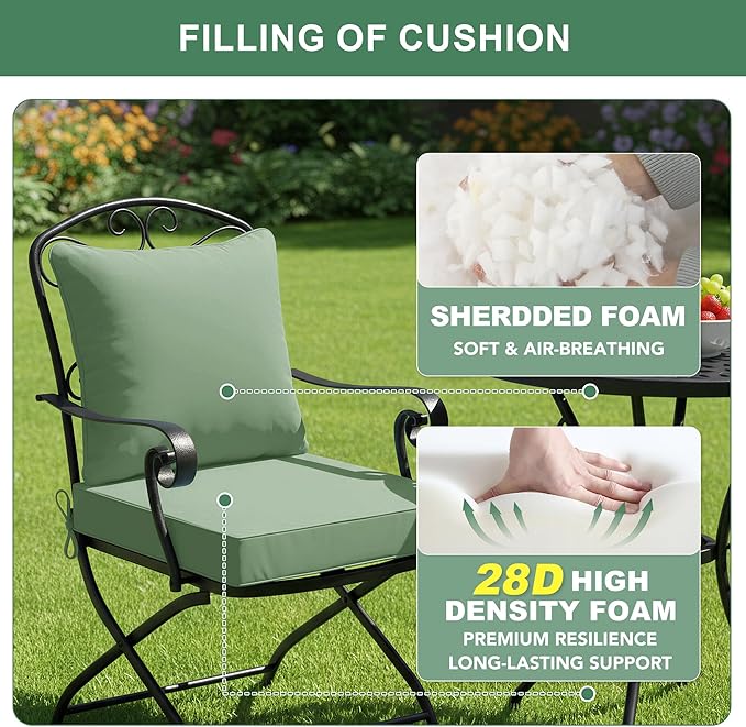 Summsun Outdoor Cushions for Patio Furniture, Double-Sided Waterproof Backrest and Deep Seat Cushion Set with Removable Cover, 22 x 22 Inch, Sage Green, 1 Set
