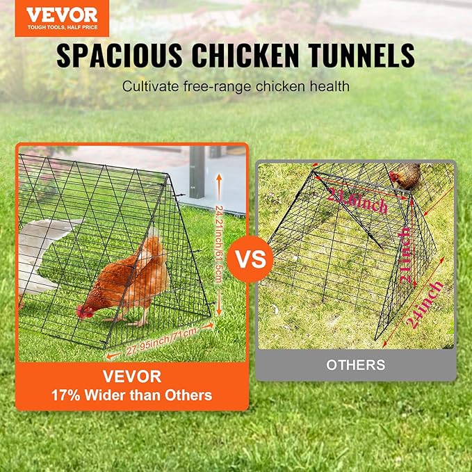 VEVOR Chicken Tunnels for Yard, Metal Poultry Playpen for Outside with Waterproof Cover & Corner Frames, 157.5 x 39.4 x 24.2 inch(LxWxH), Also Widely Used for Ducks, Rabbits, Geese Coop