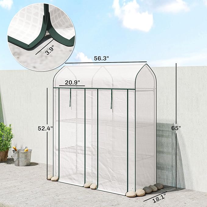 Outsunny 3 Tier Mini Greenhouse, 56.3" x 18.1" x 65" Small Portable Greenhouse with 2 Roll-up Doors, Garden Plant Growhouse with PE Cover for Indoor Outdoor, White