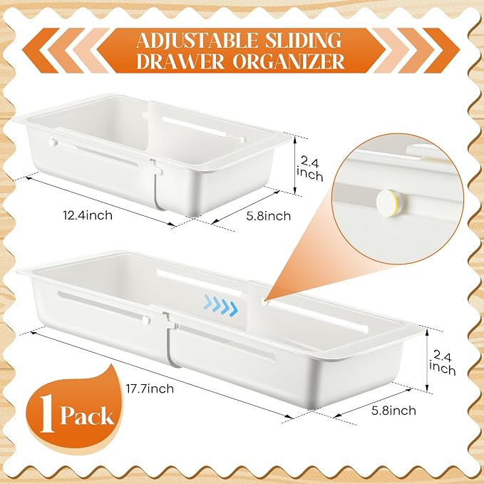 1 Pack Deep Drawer Organizer Adjustable Storage Bin(12.4-17.7")