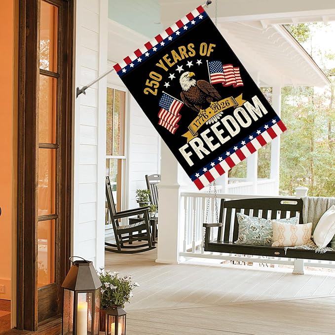 AVOIN colorlife Patriotic 250 Years of Freedom House Flag 28x40 Inch Double Sided Outside, 4th of July American 250th Anniversary 1776-2026 Yard Outdoor Decoration