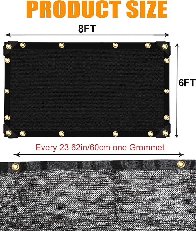E.share 90%-95% Black Sun Shade Cloth 6FT x 8FT, Heavy Duty Outdoor Shade Netting with Reinforced Grommets, UV Resistant Breathable Fabric for Patio Garden Greenhouse Pergola Chicken Coop & Kennel