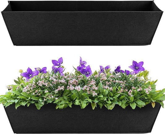 Adnee 2 Pcs 30 Inch Fabric Plant Window Box Liners-Rectangular Non-Woven Planter Basket Liner-Black Felt Flower Hanging Basket for Outdoor Garden Wall Hanging Planter Flower Vegetables