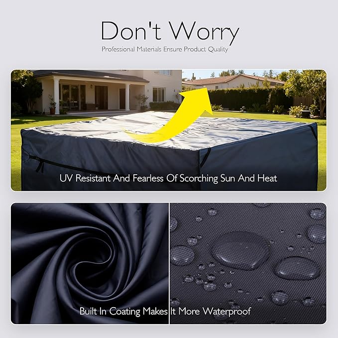Patio Furniture Covers Waterproof - 420D Outdoor Table and Chair Set Cover with Built-in Storage Bag - Rectangular Patio Table Cover for 6-Seat Dining Set or Sectional Sofa - DarkGrey