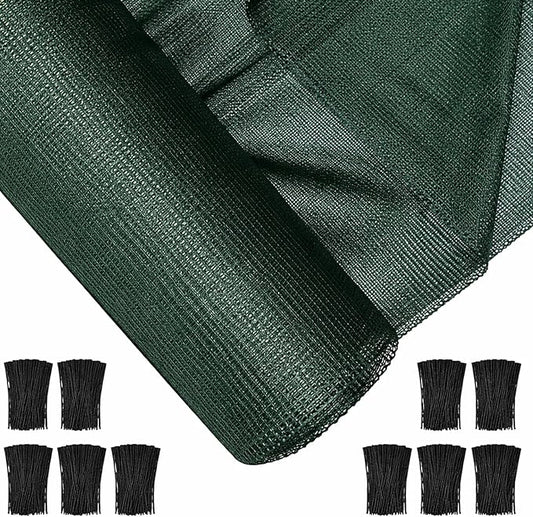 6 x 300 ft Green Shade Cloth Roll for Covering Garden 90% Mesh UV Resistant Net with Ties for Patio Outdoor Greenhouse Fence Flower Plant Cover Canopy