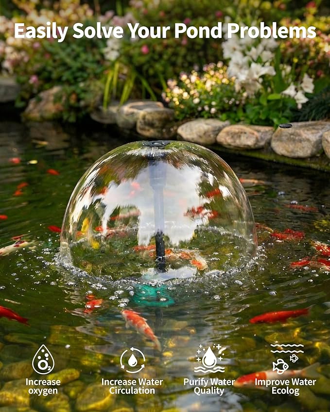 POPOSOAP Pond Fountain with LED Lights, 660GPH Submersible Pump RGB Pond Filter System with Adjustable Height & Water Flow for Garden Pond Fish Tank Day & Night Pond Decoration -P1104D