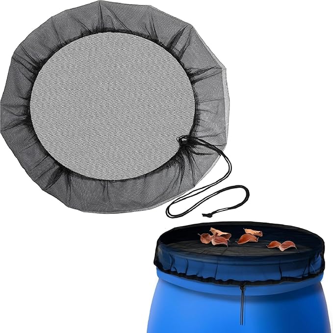 Mesh Cover for Rain Barrels - 39in Rain Barrel Netting with Drawstring, Water Collection Buckets Tank Protector Screen for Preventing Fallen Leaves in Outdoor Garden Eaves