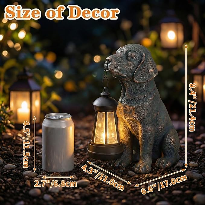 Lyeasw Solar Dog Statues with Lantern – 8.4 inch Waterproof Outdoor Dog Decor for Garden, Yard & Porch, Auto On/Off Solar Light, Gift for Mom & Dog Lovers, Dog Memorial Gifts