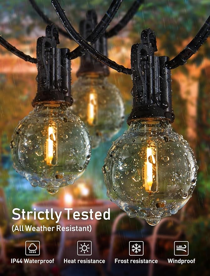 Brightown (2 Pack Outdoor String Lights - Globe Patio Lights 30 Ft with 30 G40 Shatterproof Bulbs, Waterproof Connectable Commercial Hanging Light for Backyard Bistro Porch Cafe Deck