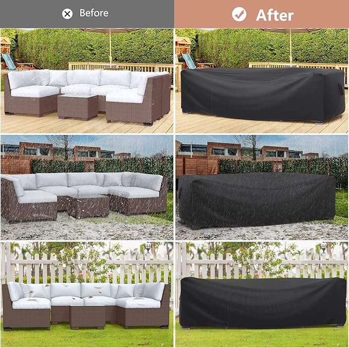 Patio Furniture Set Cover Waterproof, Mrrihand Outdoor Sectional Sofa Set Cover Heavy Duty 600D Table and Chair Set Cover 137.7" L× 86" W× 28" H