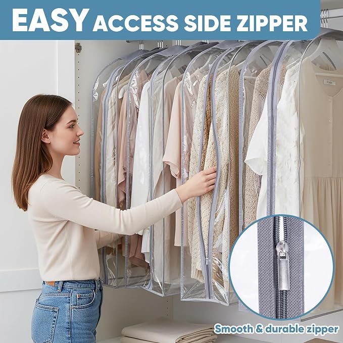 BALEINE 1PK Clear Garment Bags for Hanging Clothes, 40" Dress Suit Bag