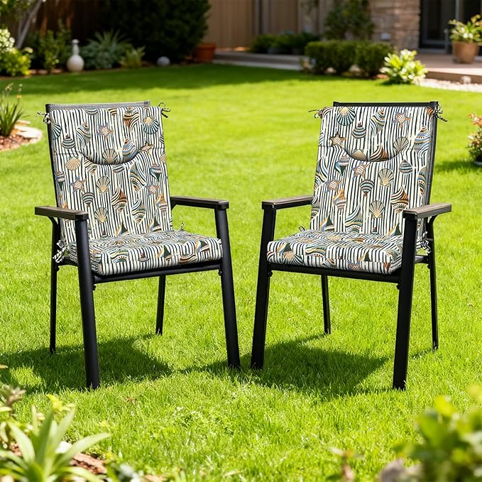 DYTXIII Outdoor High Back Chair Cushions Set of 2, 44x20 in Water Repellent Patio Seat Cushions with Elastic Sponge, All Weather Cushions for Rocking, Dining Chairs, Patio Furniture - Crayon Shells