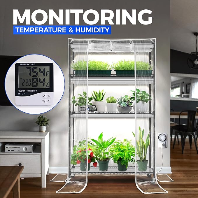 Barrina CX5Z Indoor Greenhouse with Grow Light, 180W, 4-Tier 35.4x13.8x59IN | Full Spectrum T8 Plant Lights, Portable Metal Plant Stand Tent, Timer, Thermometer for Seed Starting