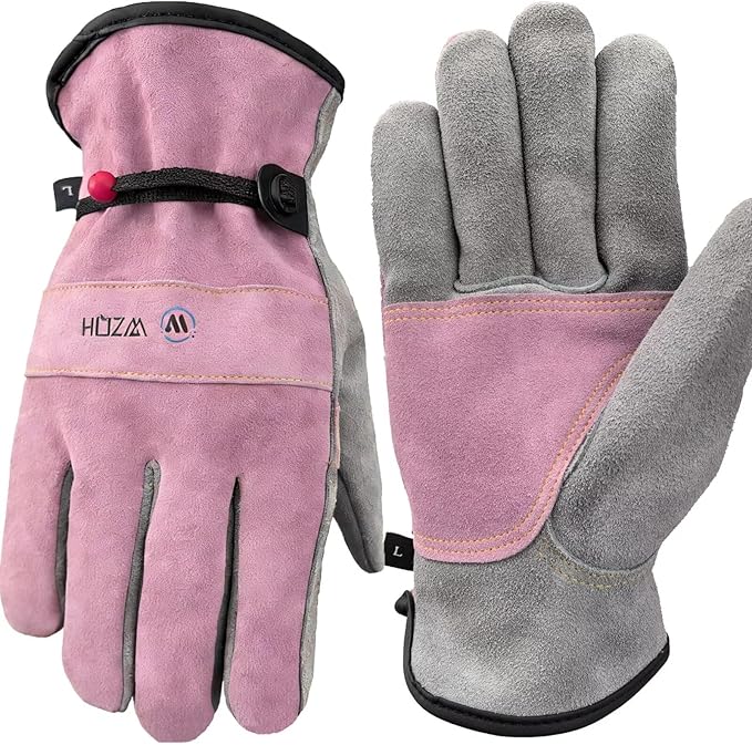 WZQH Leather Work Gloves for Men or Women. Small Glove for Gardening, Tig/Mig Welding, Construction, Chainsaw, Farm, Ranch, etc. Cowhide, Cotton Lined, Utility, Firm Grip, Durable. Pink-Grey S
