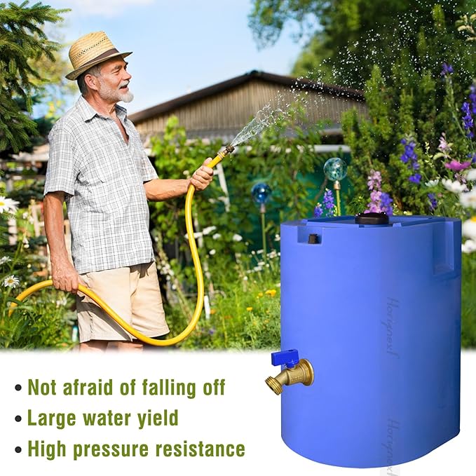 GHT 3/4 spigot for rain barrel, brass bulkhead water barrel spigot kit for diy tank parts and accessories connect garden hose outdoor bucket (1 pc, blue)