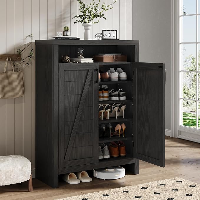 ONBRILL 6-Tier Shoe Cabinet with Doors,Farmhouse Shoe Storage Cabinet,Black