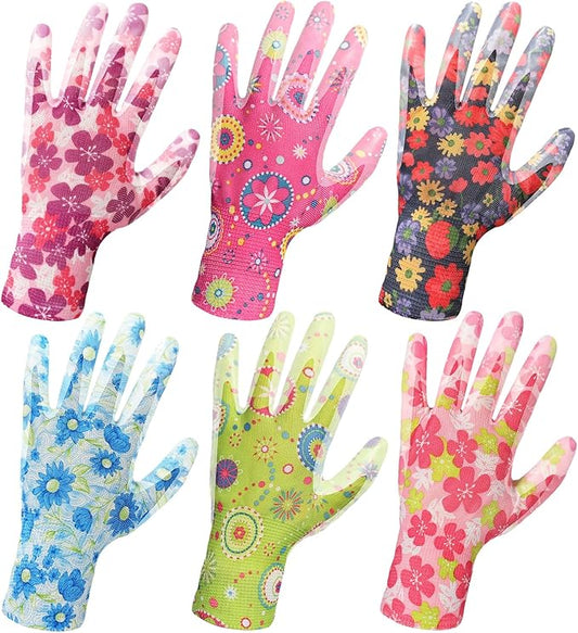 6 Pairs Gardening Gloves for Women - Breathable Rubber Coated Garden Gloves, Multi-purposes Gardening Gloves