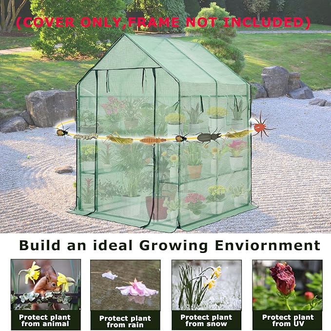 Purlyu Walk-in Greenhouse Replacement Cover with Roll-Up Zipper Door -56x56x76 inch PE Greenhouse Cover for Outdoor Plant Gardening Plants Cold Frost Protection Wind Rain Proof(PLGH002PECC)