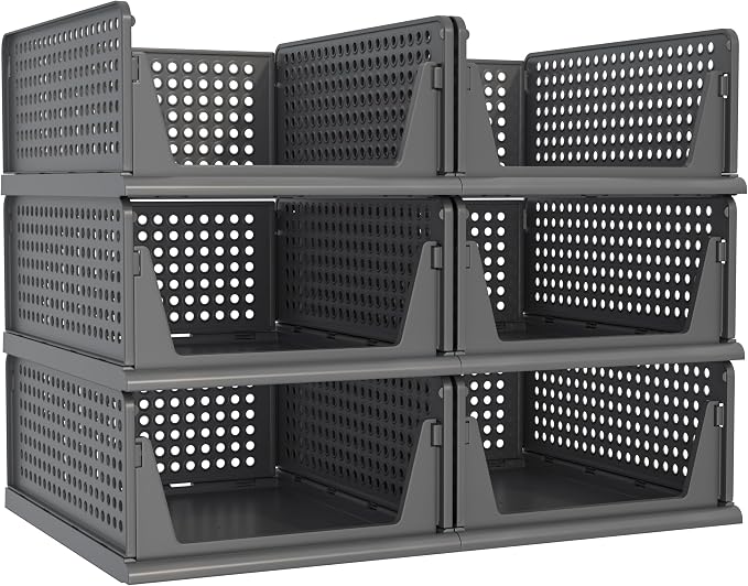 Pinkpum 6 Pack Closet Organizer Storage Bins Stackable Plastic Drawer Shelf