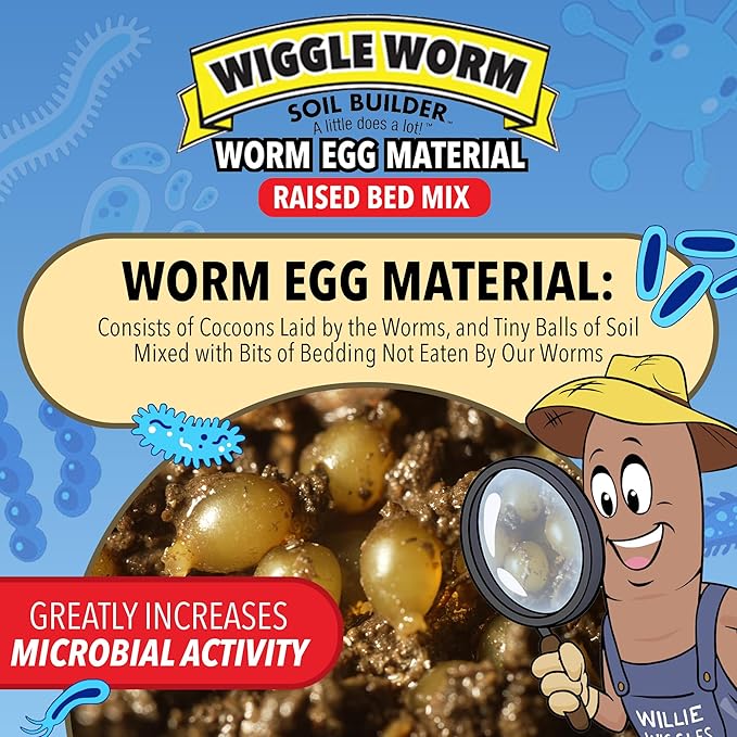 Wiggle Worm Raised Bed Mix, 40lbs - Organic Soil and Fertilizer for Container Gardening - Worm Egg Material Mixed with Odor Free Pure Worm Castings