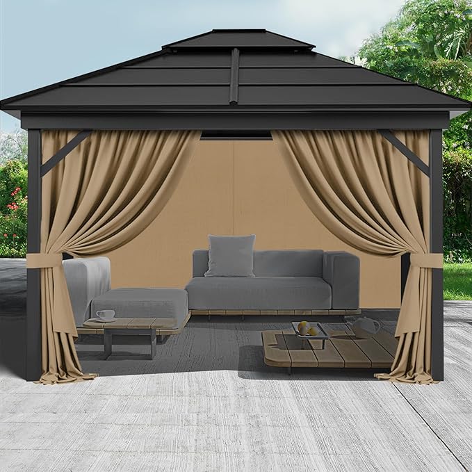Gazebo Privacy Curtains 10' x 10' with Zipper 4-Panels Side Wall Universal Replacement for Patio, Outdoor Canopy, Garden and Backyard (Curtain Only)