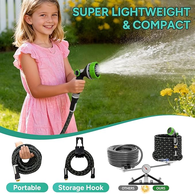 Garden Hose 50FT, Flexible Lightweight Non-Expandable Water Hose with 10 Function Nozzle,No-Kink, Leak-Proof, Burst-Resistant, High-Pressure for Yard, Outdoor