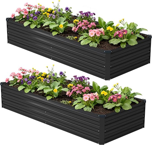 Foxlang 8x2x1ft(2 Pack) Galvanized Raised Garden Bed,Outdoor Planter Box Metal Patio Kit Planting Bed for Vegetables Flowers Herb,Black