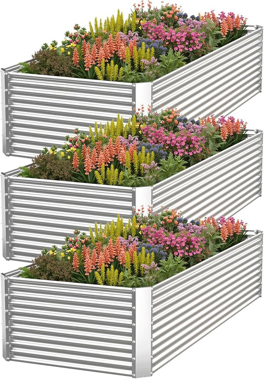 3 Pack Tall Corrugated Galvanized Steel Raised Garden Bed Outdoor, Metal Above Ground Garden Bed for Vegetables and Flowers, Rectangle Raised Beds for Gardening-4x2FTx15inch