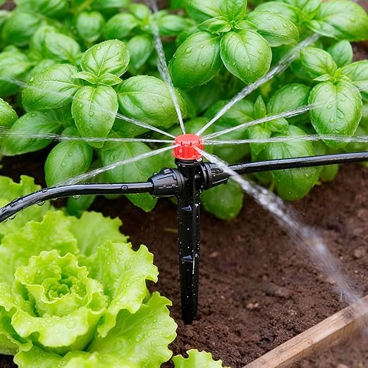 26pcs Two-Way Drip Emitters for 1/4" Irrigation Tubing, Easy Connect Adjustable 360 Degree Water Flow Drip Sprayer On 5" Stake for 4/7mm Tube Locked Irrigation Drippers for Garden Flower