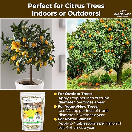 GARDENWISE Professional Citrus Fertilizer + Vital Micronutrients; Perfect Balanced NPK for All Citrus; for Indoor and Outdoor Plants; Orange, Lime, Avocado and Lemon Tree Fertilizer (1 Quart)