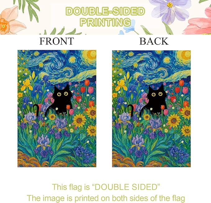 Baccessor Spring Summer Black Cat House Flag Double Sided 28x40 Inch Burlap,Starry Night Sunflowers Welcome Large Garden Flag Porch Patio Yard Seasonal Farmhouse Outside Outdoor Decor
